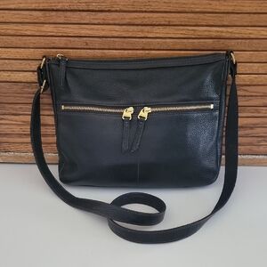 FOSSIL pebbled Elegant Black Leather Crossbody Bag Purse